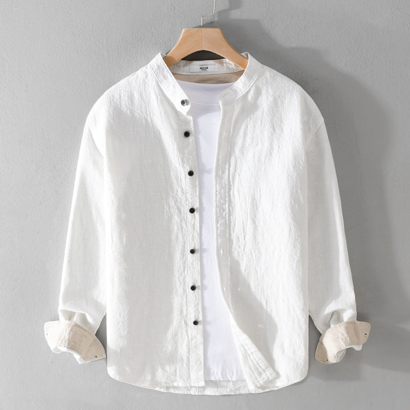 Herren Mandarinhemd aus Leinen‑Baumwollmix, Relaxed Fit Shop Nory