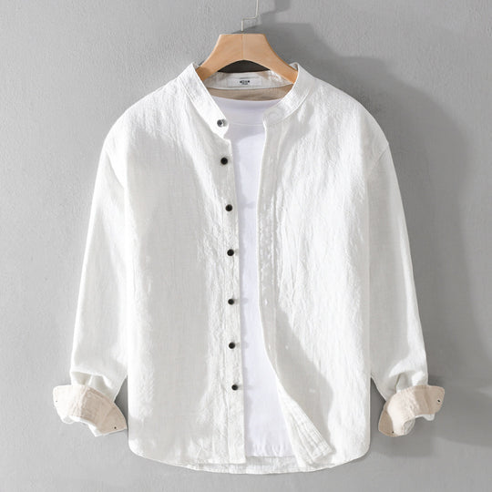 Herren Mandarinhemd aus Leinen‑Baumwollmix, Relaxed Fit Shop Nory
