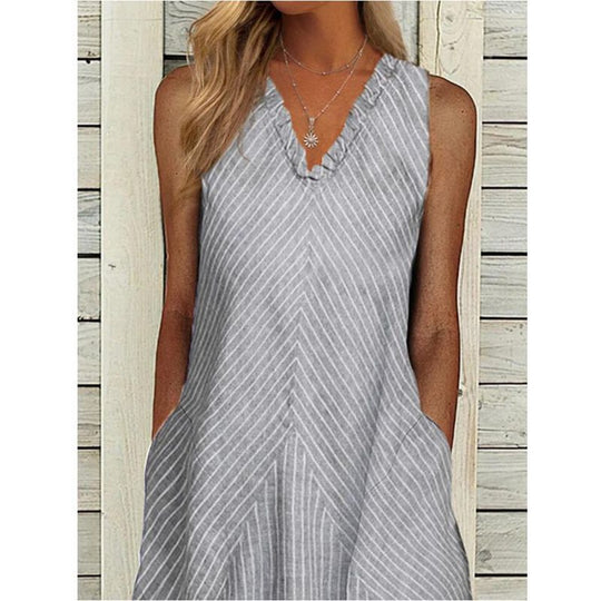 Damen Legeres A-Linien Kleid mit V-Ausschnitt und praktischen Taschen