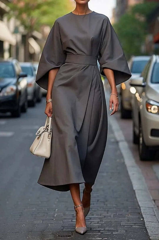 Midikleid Damen mit Puffärmeln