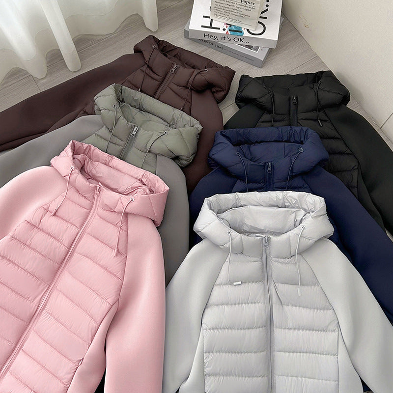 Damen nan gesteppte Hybridjacke mit Kapuze, Softshell-Ärmeln und leichter Thermoisolierung Shop Nory