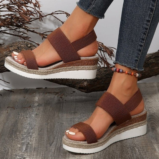 Damen Plateau-Sandalen mit dualem Riemen und entspannter Jute-Optik
