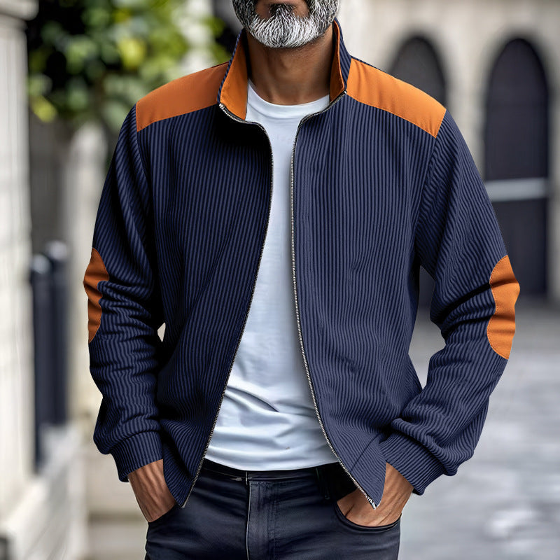 Herren Sportliche Zip-Jacke mit Rippenstruktur und Kontrastärmel