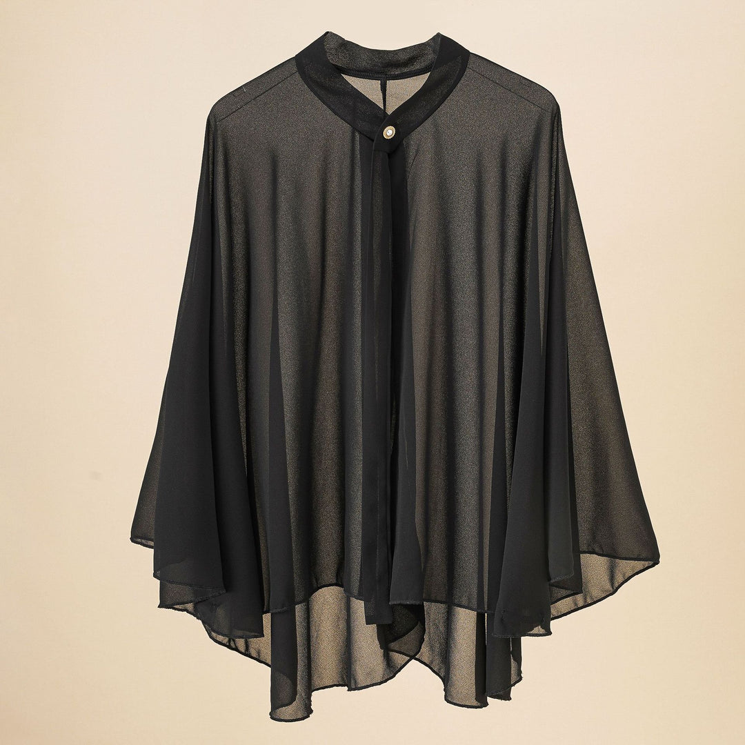 Damen Chiffon-Cape mit Schleifenkragen und Zierknopf Shop Nory