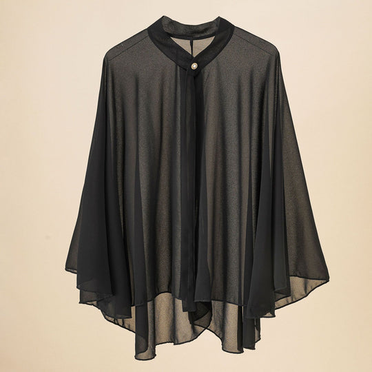 Damen Chiffon-Cape mit Schleifenkragen und Zierknopf Shop Nory