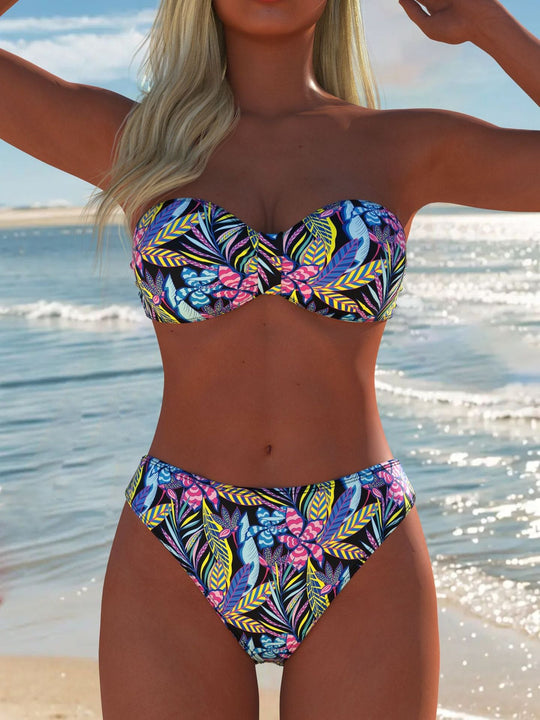 Damen Bikini-Set mit elegantem Bandeau-Oberteil und hochgeschnittenen Shorts Shopnory