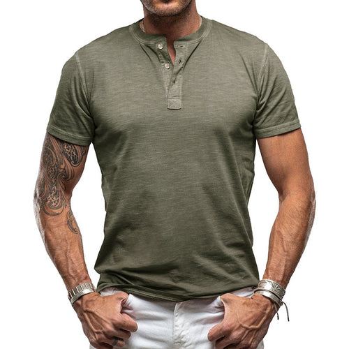 Herren nan athletisches Henley-T-Shirt aus strukturierter Slub-Baumwolle mit kurzer Knopfleiste