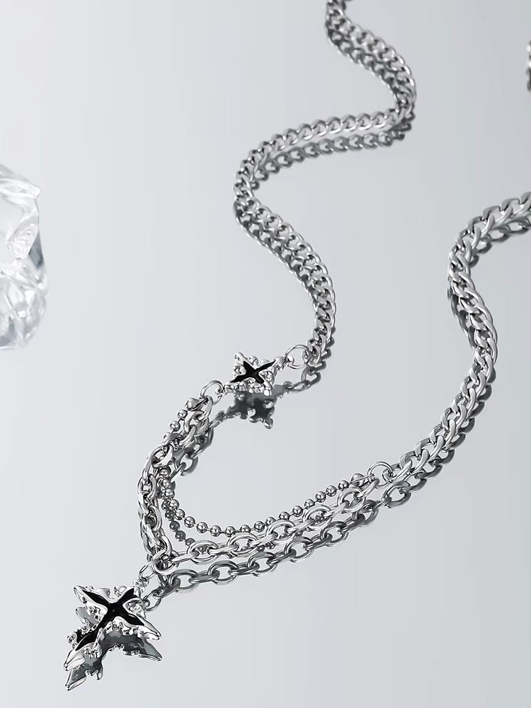 Damen Kette mit dekorativem Kreuzanhänger und mehrschichtiger Gliederung Shop Nory