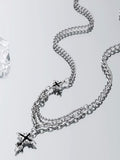 Damen Kette mit dekorativem Kreuzanhänger und mehrschichtiger Gliederung Shop Nory