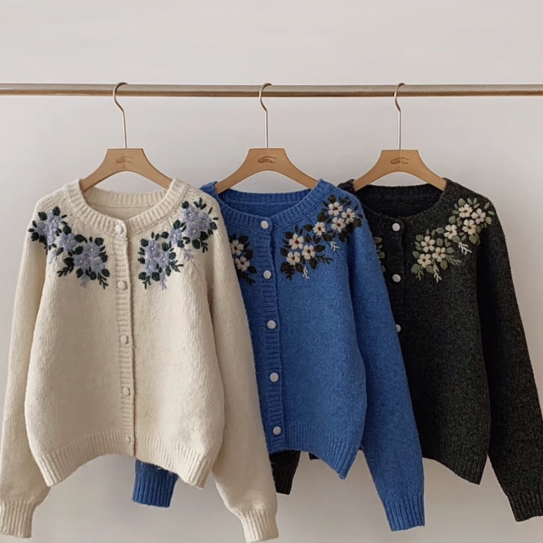 Damen Eleganter Strickpullover mit Blumenmuster Shop Nory