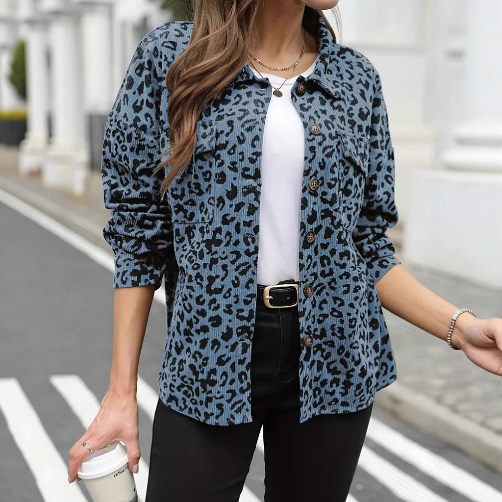 Damen Flanelljacke mit Leopardenmuster