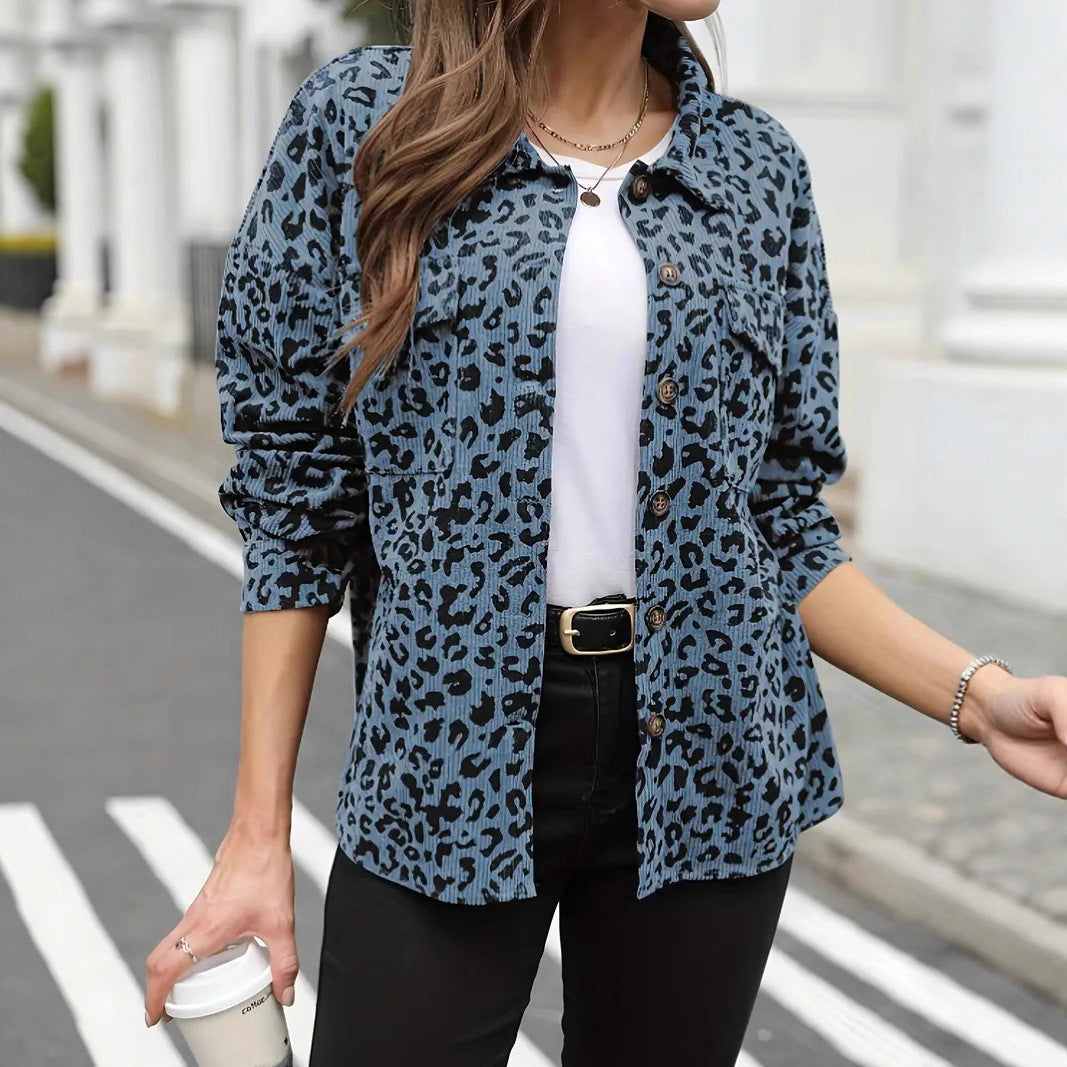 Damen Flanelljacke mit Leopardenmuster
