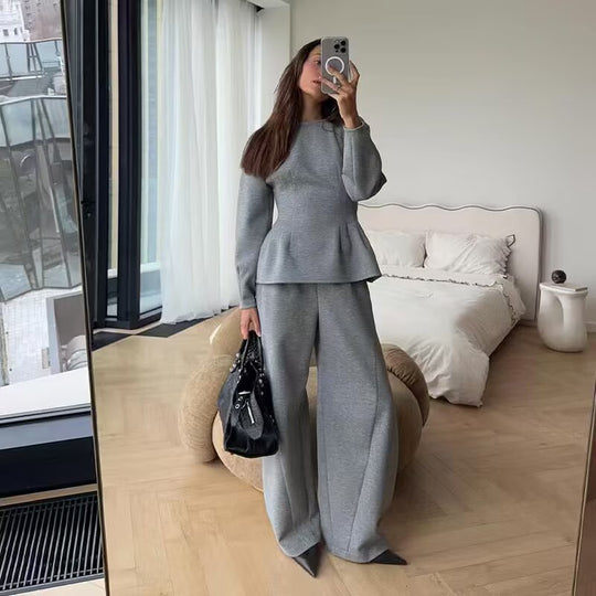 Damen Zweiteiliges Komfort-Lounge-Set mit Langarmshirt und weiter Jogginghose Shop Nory