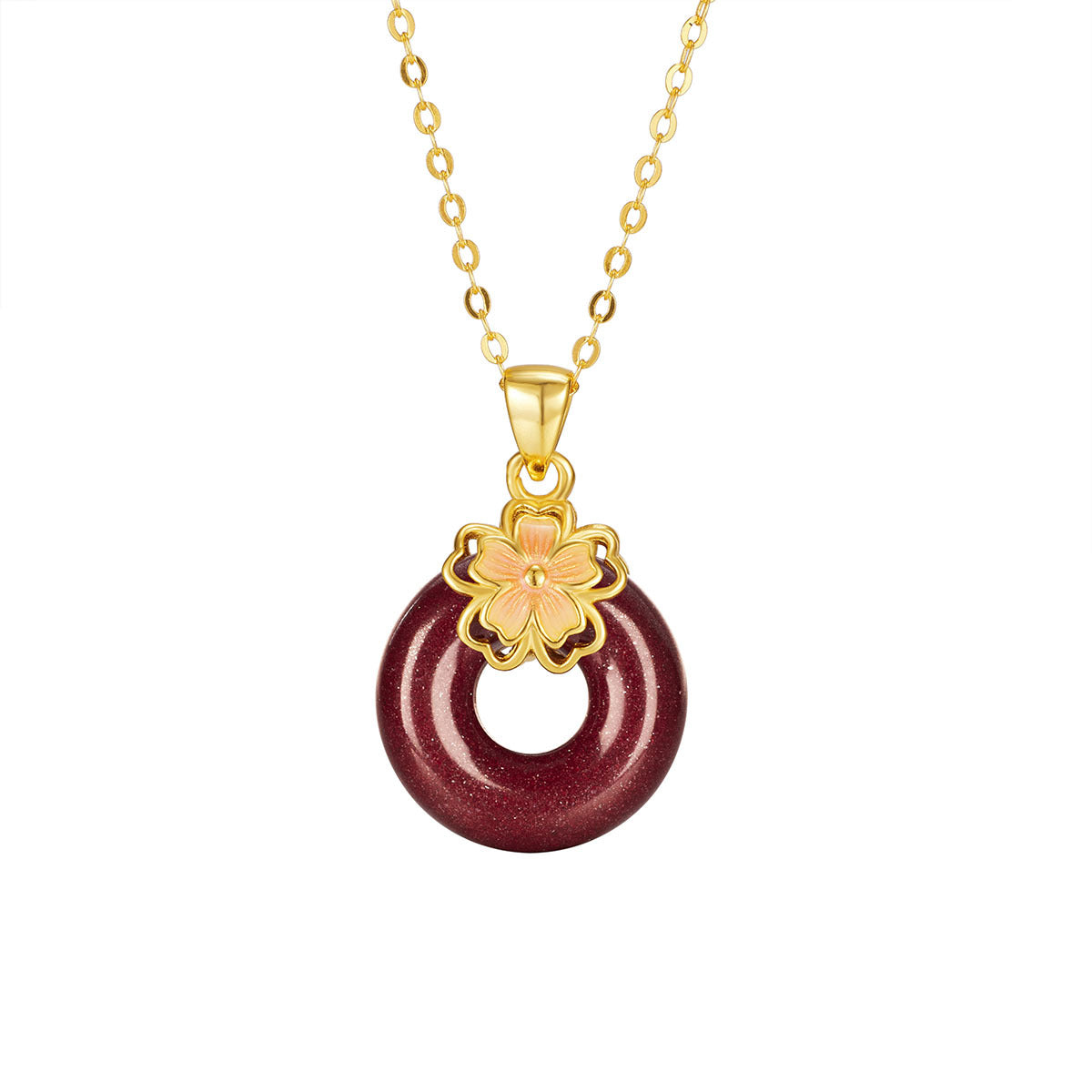 Damen Halskette aus edlem Gold mit blütenförmigem Anhänger und goldener Eye-Catcher Shop Nory