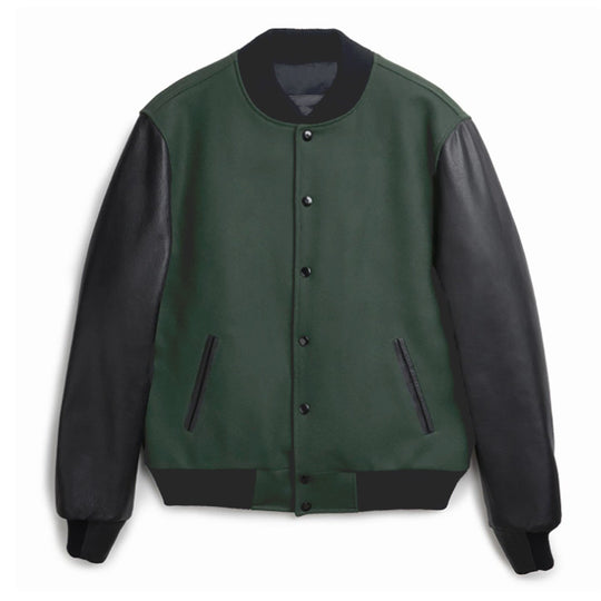 Herren Varsity‑Bomberjacke im College‑Stil mit Wollkörper und Lederärmeln Shop Nory