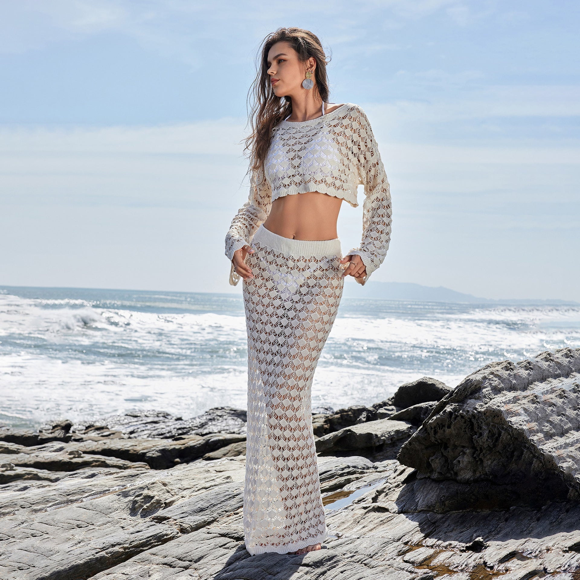 Damen Häkel-Set mit Crop-Top und Maxi-Rock