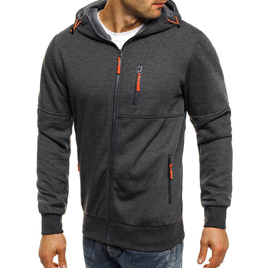 Herren funktionelle Kapuzenjacke mit durchgehendem Reißverschluss, Brust- und Seitentaschen sowie Kordelzug Shop Nory
