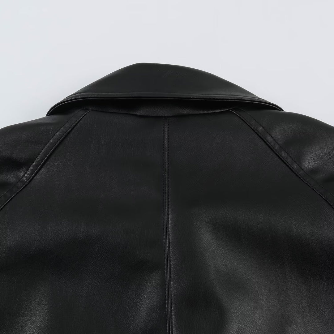 Damen Kurzjacke aus Lederimitat mit Taillengürtel und Oversize-Ärmeln Shop Nory