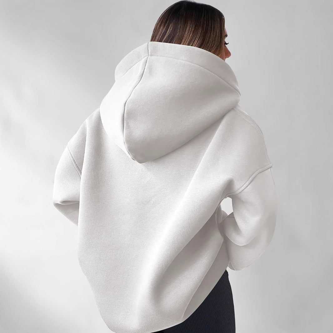 Damen Oversize-Kapuzenpullover mit V-Öffnung, tiefer Schulternaht und gerippten Bündchen Shop Nory