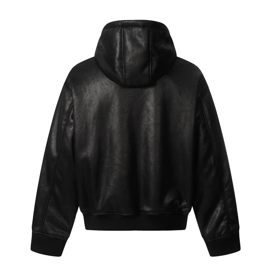 Herren Kapuzen-Lederblouson mit Teddyfutter und Rippbündchen Shop Nory