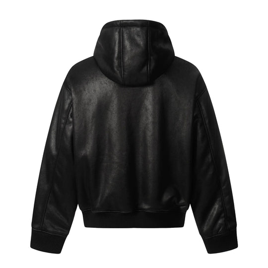 Herren Kapuzen-Lederblouson mit Teddyfutter und Rippbündchen Shop Nory