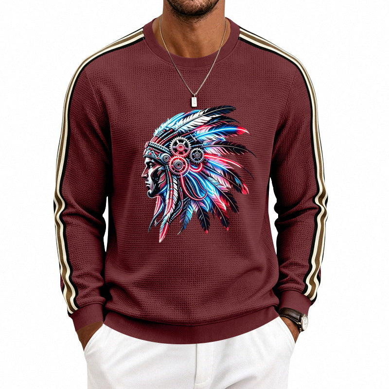 Herren Sweatshirt mit stilisiertem Kopfschmuck-Print und Kontraststreifen an den Ärmeln Shop Nory