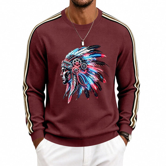 Herren Sweatshirt mit stilisiertem Kopfschmuck-Print und Kontraststreifen an den Ärmeln Shop Nory