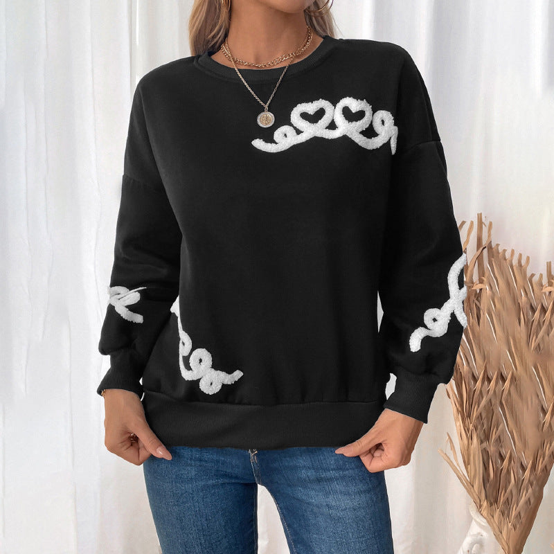 Damen Oversize-Sweatshirt mit Chenille-Herzapplikation und geripptem Saum Shop Nory