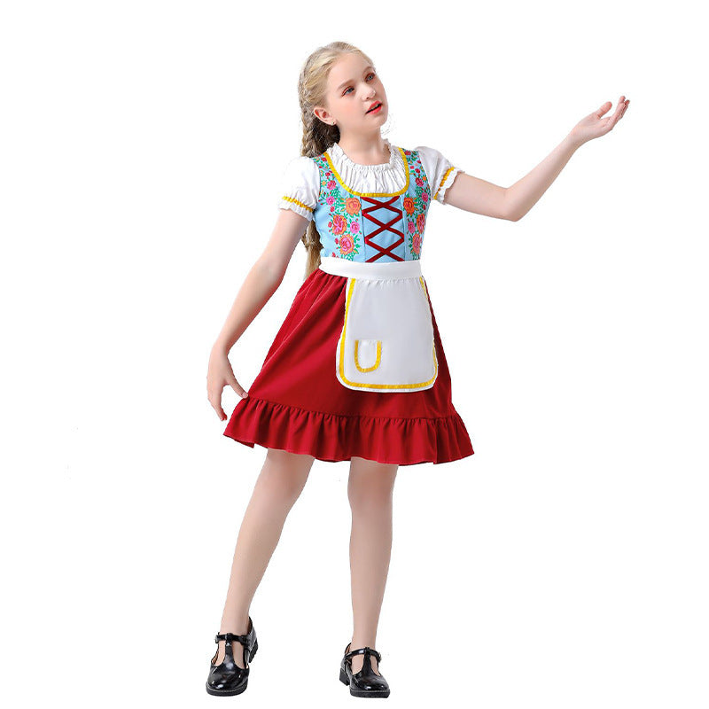 Damen nan nostalgisches Trachten-Kostümkleid mit geschnürtem Mieder, Rüschenkragen und abnehmbarer Schürze Shop Nory