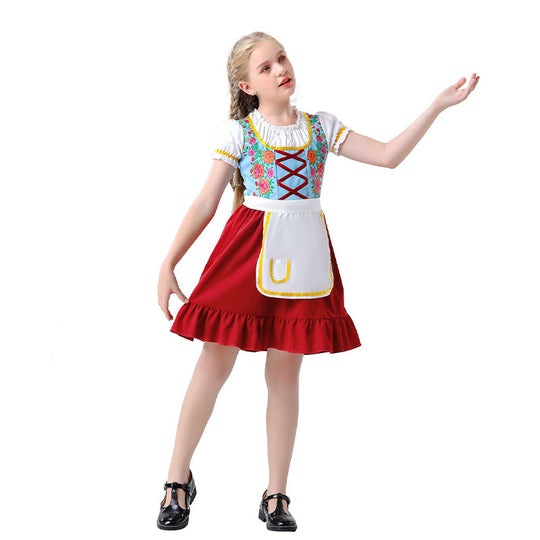 Damen nan nostalgisches Trachten-Kostümkleid mit geschnürtem Mieder, Rüschenkragen und abnehmbarer Schürze Shop Nory