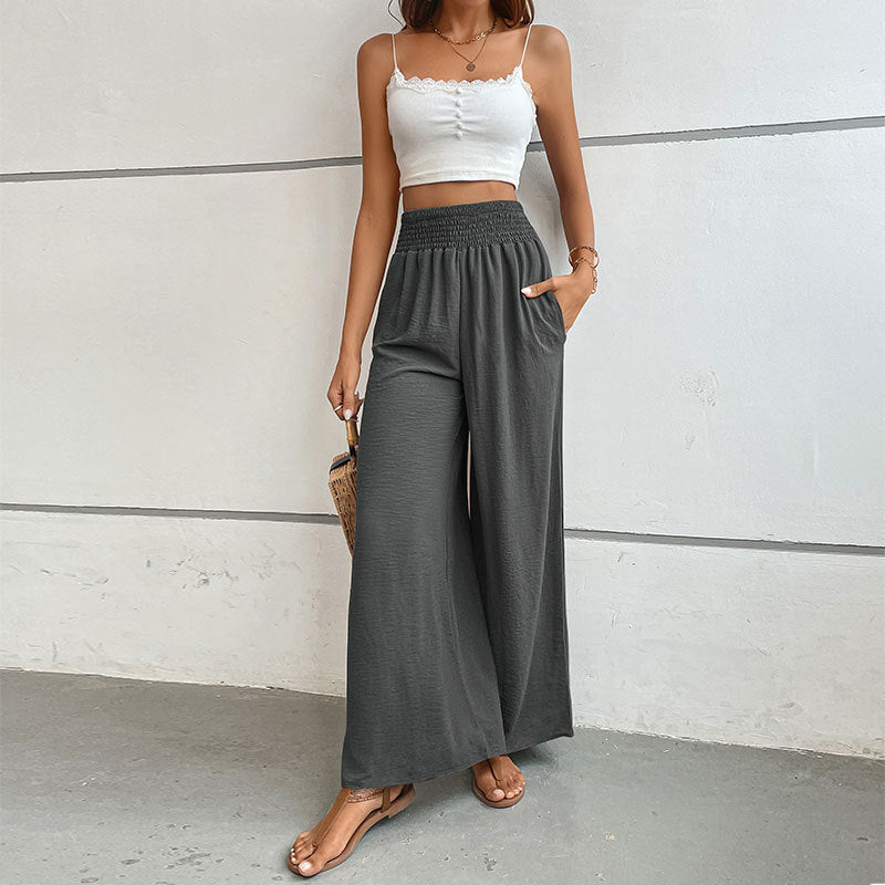 Damen Palazzo-Hose mit hohem, elastischem Rüschenbund und Eingrifftaschen Shop Nory