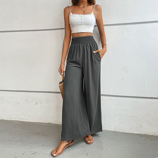 Damen Palazzo-Hose mit hohem, elastischem Rüschenbund und Eingrifftaschen Shop Nory