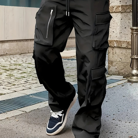Herren Weite Cargo-Jogginghose mit multifunktionalen Taschen, Reißverschlussdetail und Kordelzugbund Shop Nory