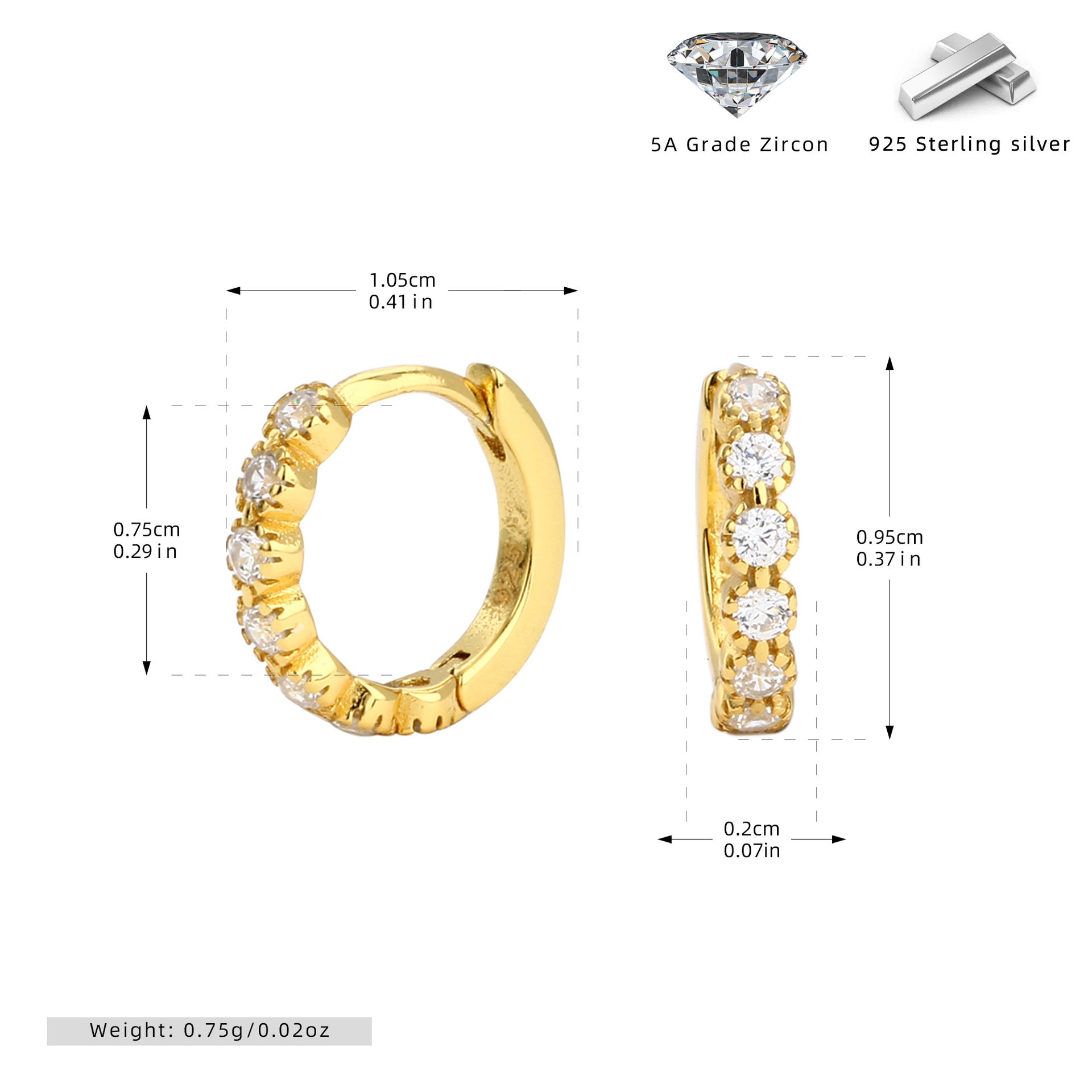 Damen Creolen mit funkelndem Zirkon-Besatz aus hochwertigem 925 Sterling Silber Shop Nory