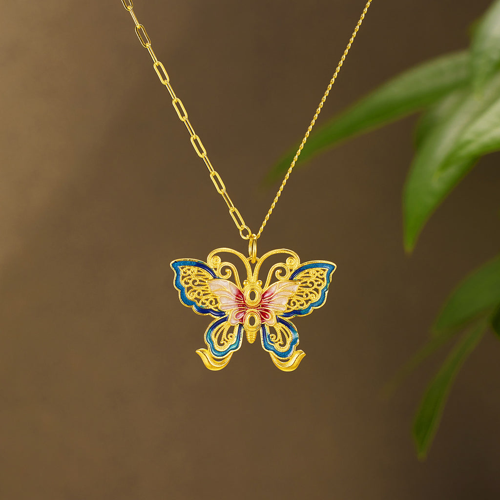 Damen elegante Halskette mit kunstvollem Schmetterlingsanhänger Shop Nory
