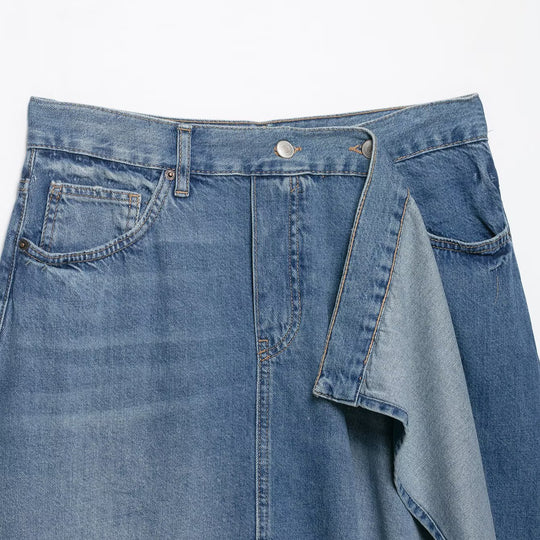 Damen Asymmetrischer Jeansrock mit A‑Linie, Fünf‑Taschen‑Details und überlappendem Volant Shop Nory