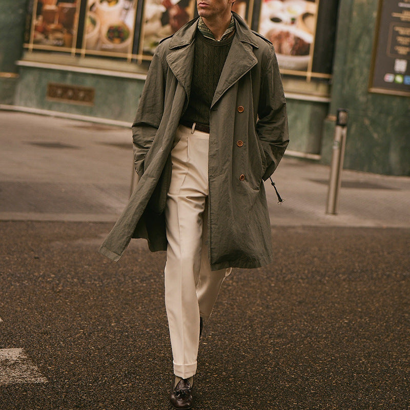 Herren Leichter knielanger Trenchcoat aus wasserabweisendem Baumwollmix mit offenem Schnitt Shop Nory