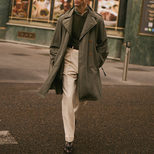 Herren Leichter knielanger Trenchcoat aus wasserabweisendem Baumwollmix mit offenem Schnitt Shop Nory