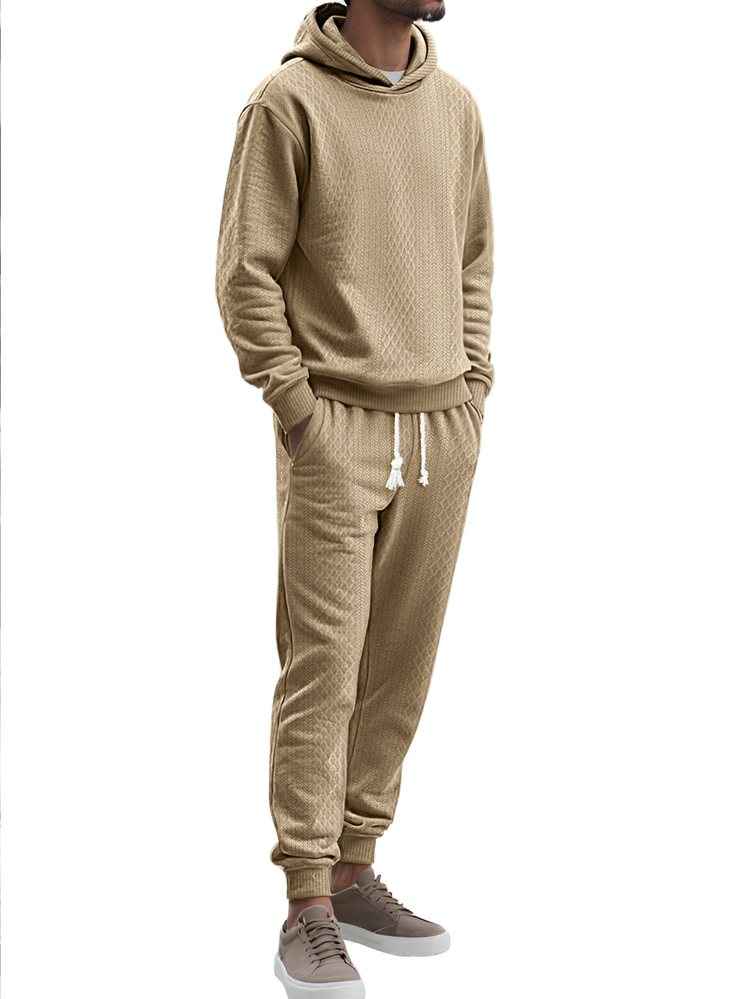 Herren Strukturierter Lounge-Set mit Kapuzenpullover und Jogginghose Shop Nory