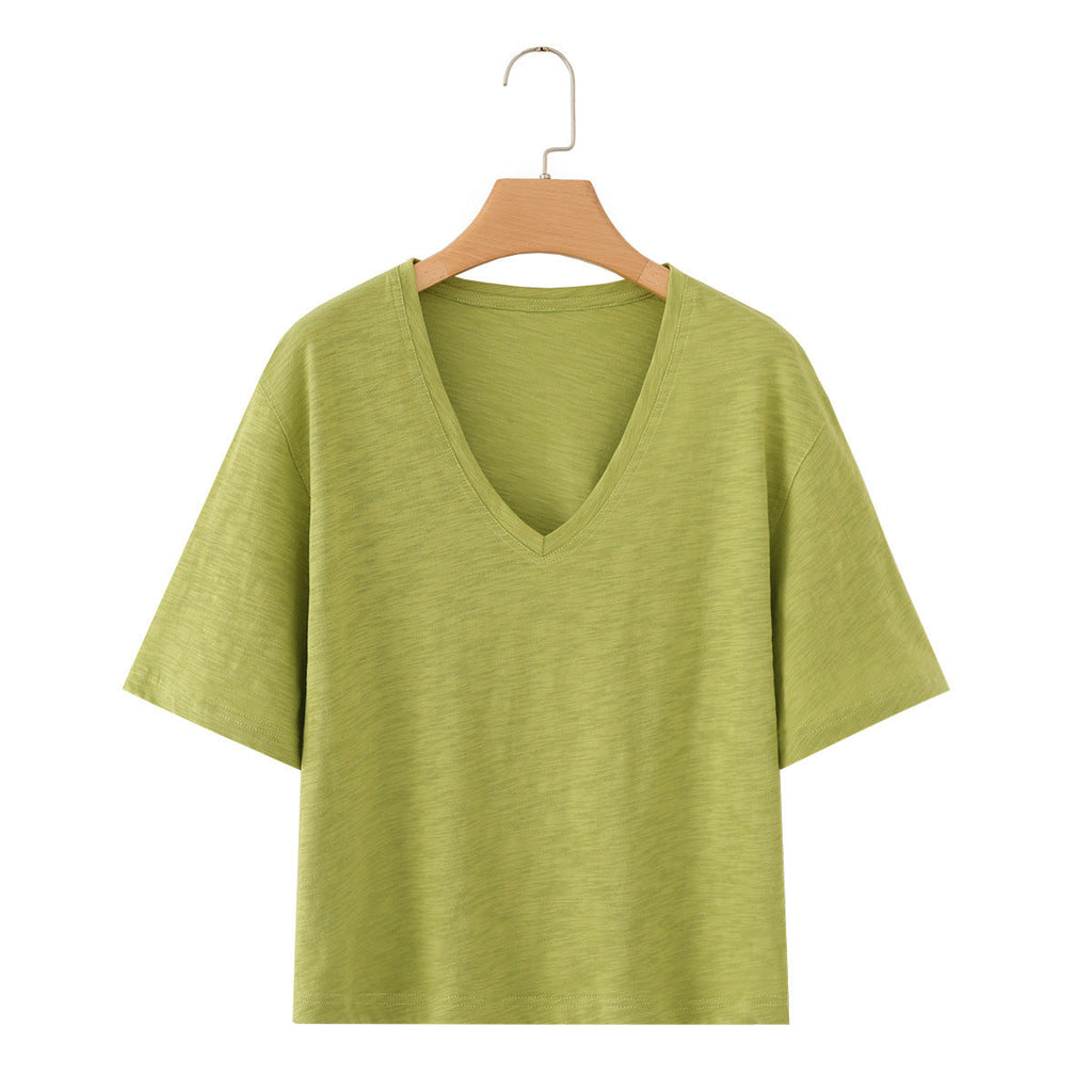 Damen V-Ausschnitt T-Shirt aus hochwertiger Baumwolle mit lässigem Schnitt