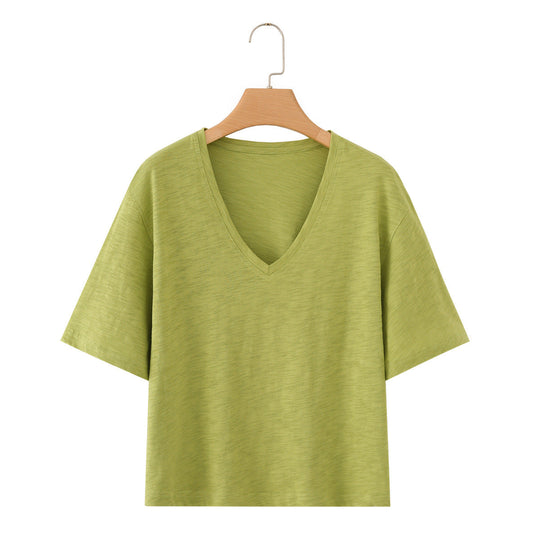 Damen V-Ausschnitt T-Shirt aus hochwertiger Baumwolle mit lässigem Schnitt