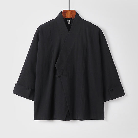 Herren Leinen-Kimono-Jacke mit traditionellem Knotenverschluss und mittel-langen Ärmeln Shop Nory
