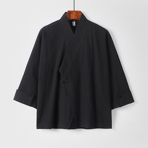 Herren Leinen-Kimono-Jacke mit traditionellem Knotenverschluss und mittel-langen Ärmeln Shop Nory
