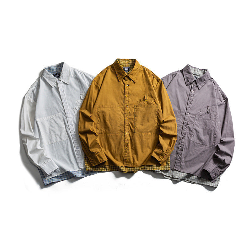 Herren Lagenlook-Overshirt mit aufgesetzten Fronttaschen, lockerer Passform und kariertem Untertritt Shop Nory