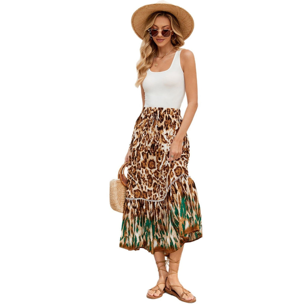 Damen Maxi-Rock mit animalischem Print und raffinierter Volant