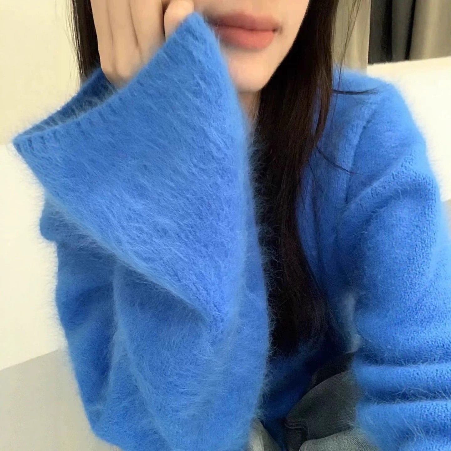 Damen Flauschiger Pullover mit überschnittenen Schultern und weitem Schnitt