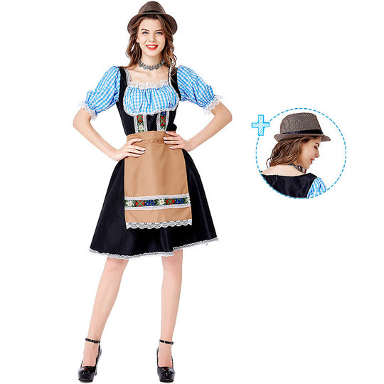 Damen nan folklorisches Oktoberfest-Kostüm im Dirndlstil mit Carmenbluse geschnürtem Mieder und bestickter Schürze Shop Nory