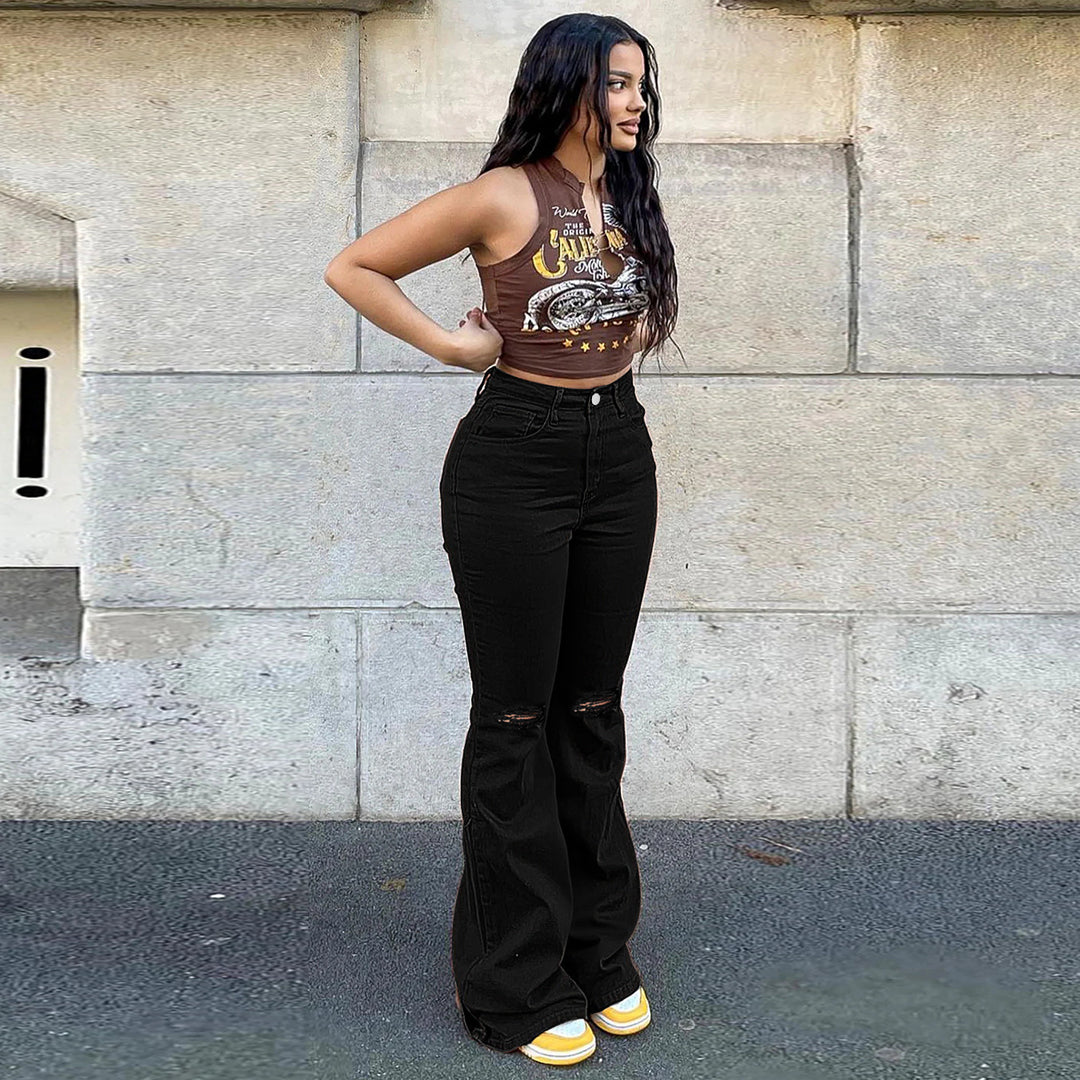 Damen Schmal geschnittene Schlagjeans mit knieoffenen Cutouts und formendem Komfortbund Shop Nory