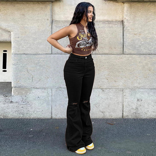 Damen Schmal geschnittene Schlagjeans mit knieoffenen Cutouts und formendem Komfortbund Shop Nory