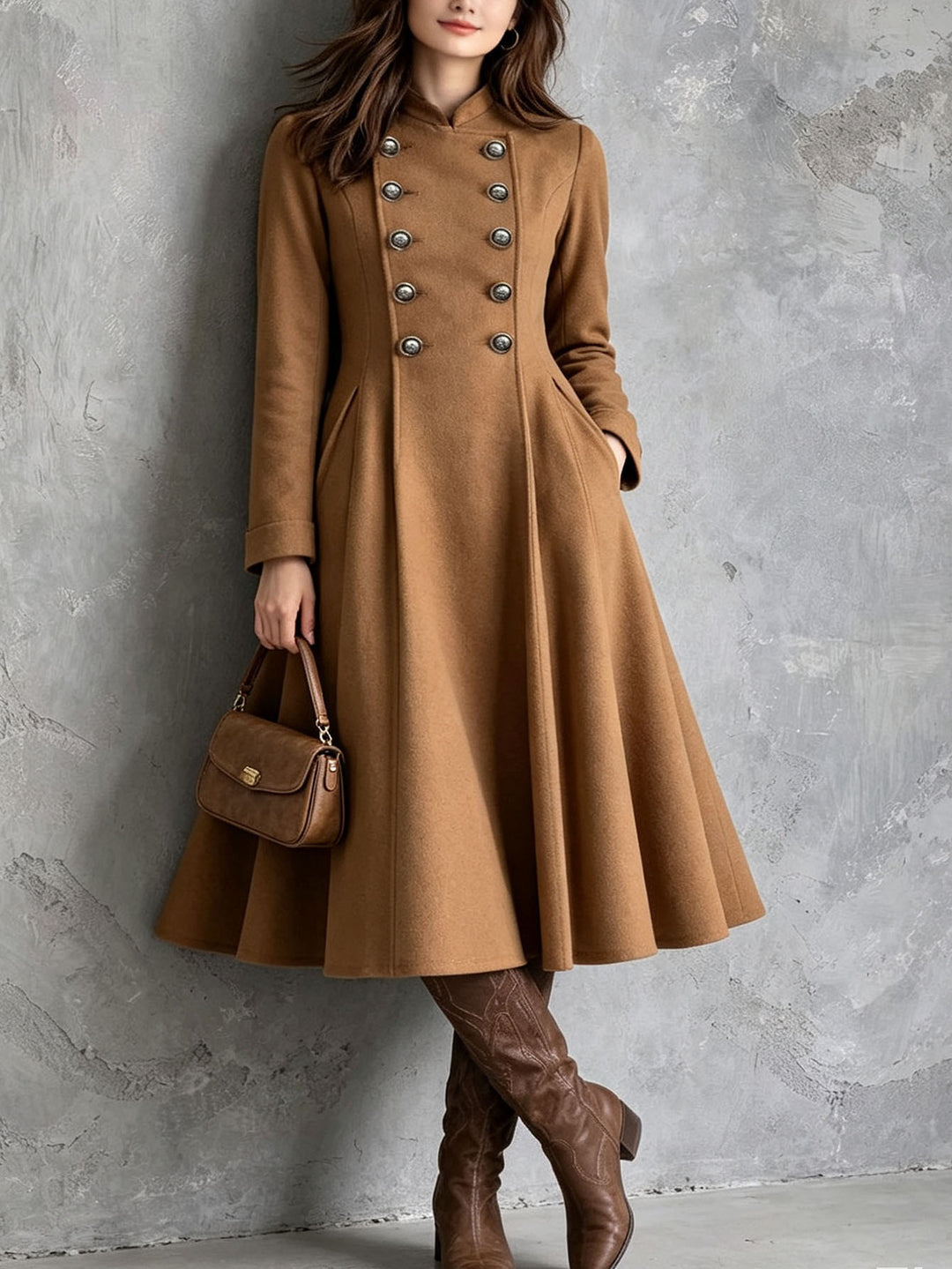 Damen tailliertes Mantelkleid mit doppelreihiger Knopfleiste und ausgestelltem Rock Shop Nory